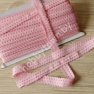 Тесьма эластичная с кружевом 20 мм (цв. светло-розовый) 1 м